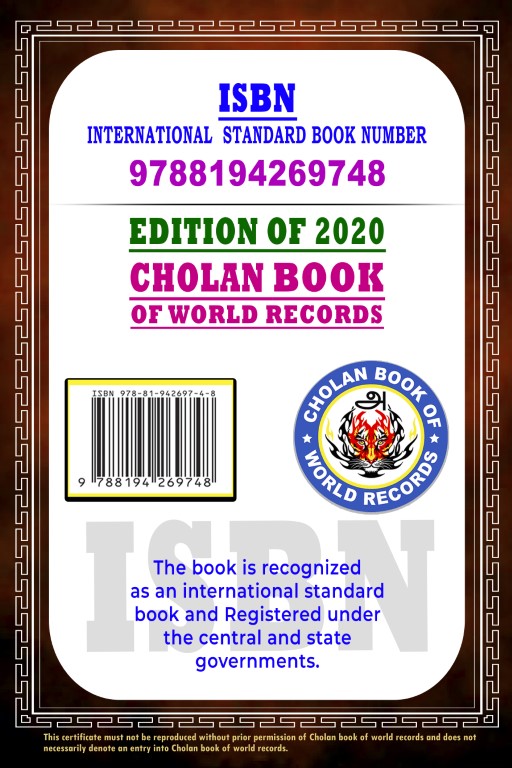 Cholan book of world records received ISBN-International standard book number.