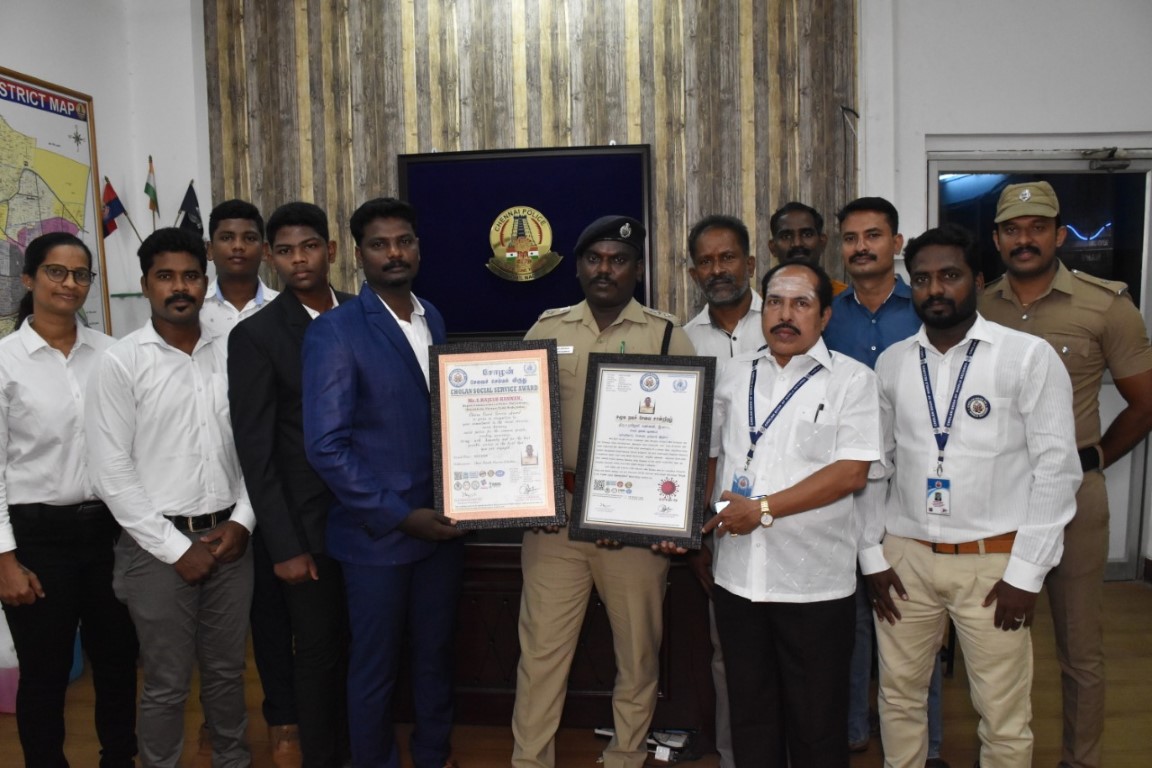 Cholan Social Service Award Was Issued To Mr S Rajesh Kannan Ips Dcp Deputy Commissioner Of Police Chennai Tamil Nadu India For Recognize And Encourage His Unflinching Social Service Activities And The Care He Takes